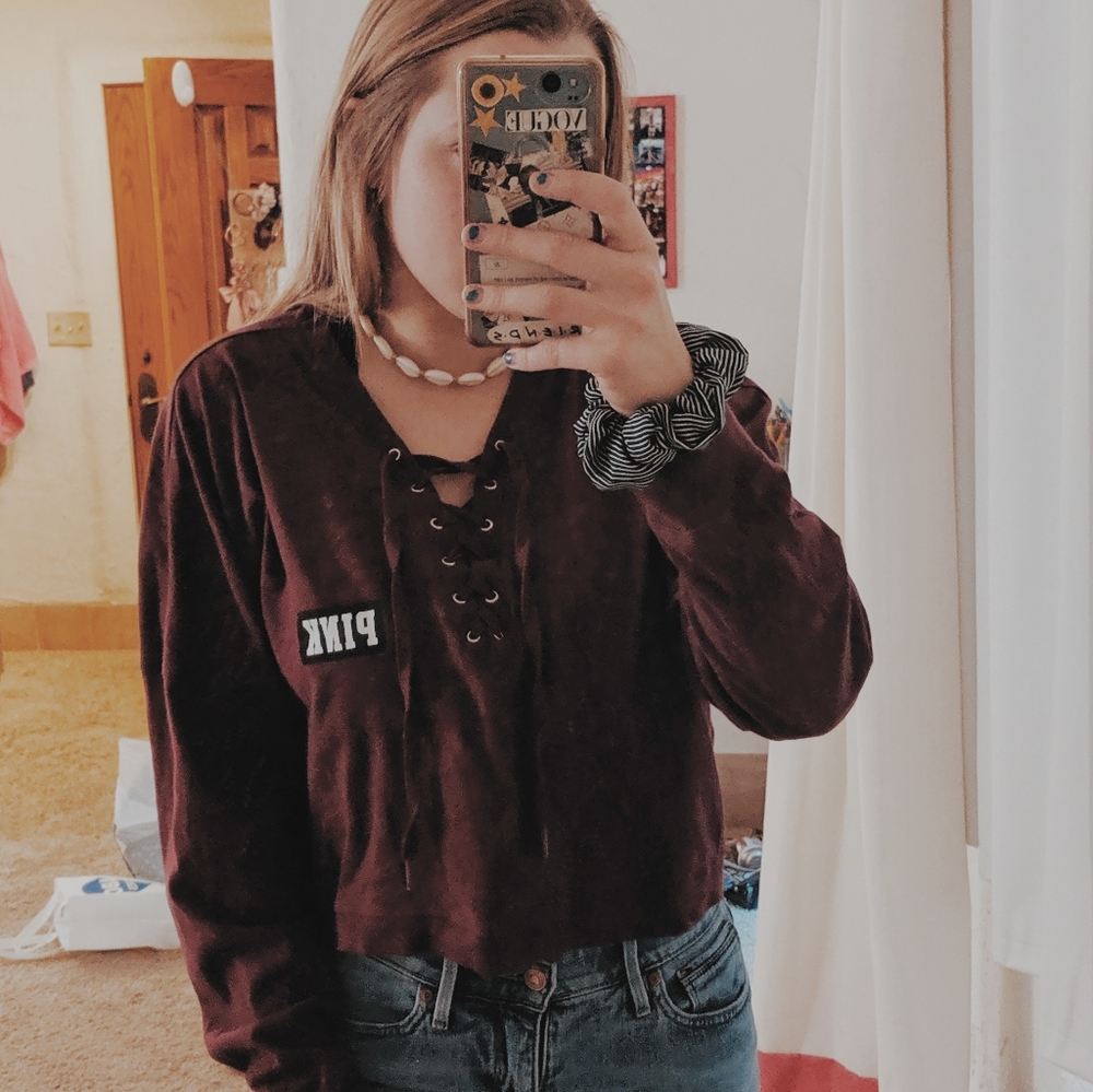 Victoria's Secret Maroon Crop Top Long Sleeve